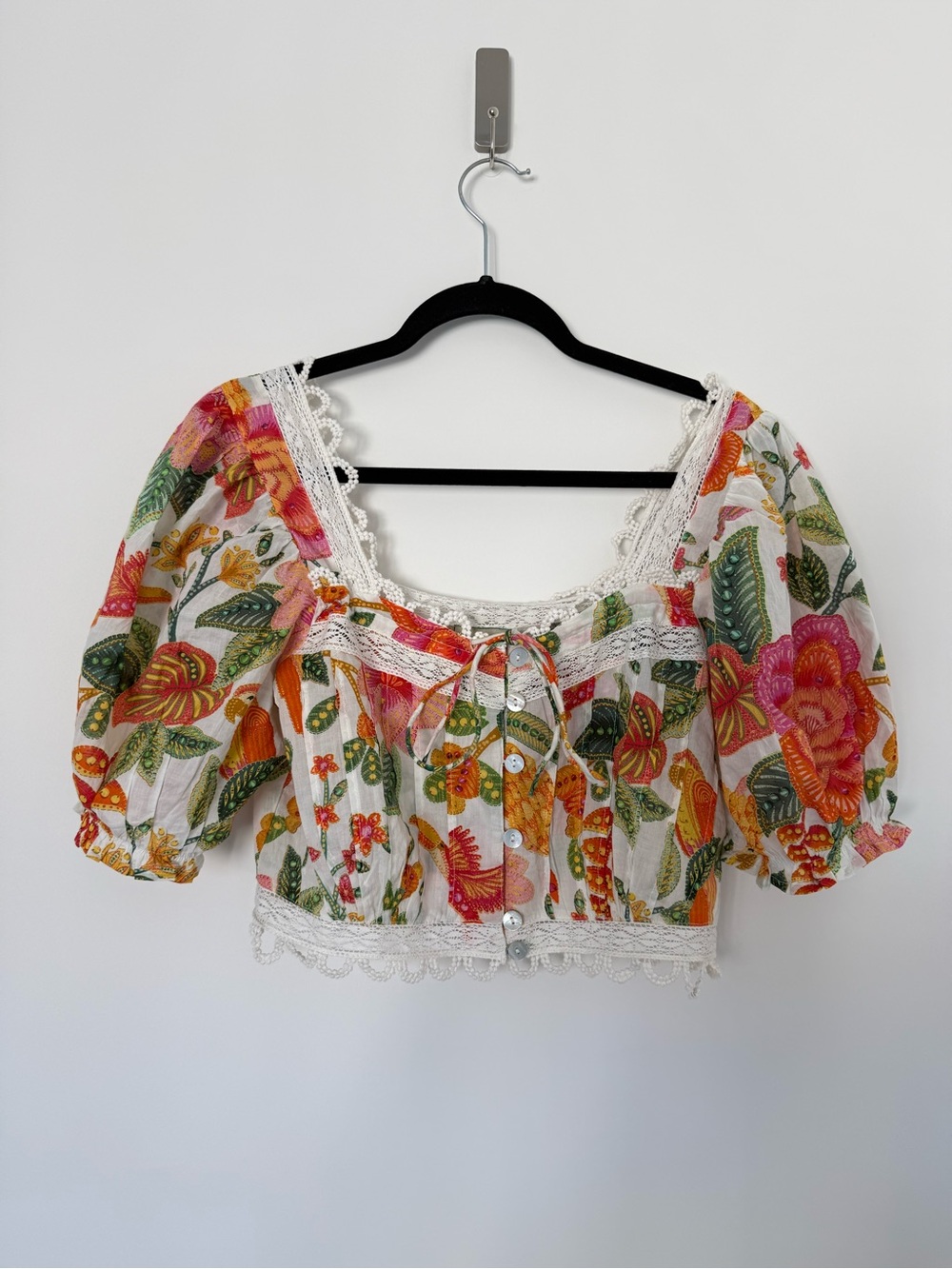 FARM Rio Macaw Bloom Cropped Blouse